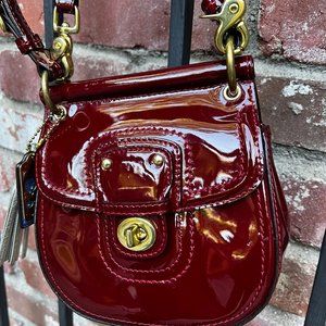 COACH Patent Leather MINI WILLIS Adjustable Crossbody CRIMSON RED